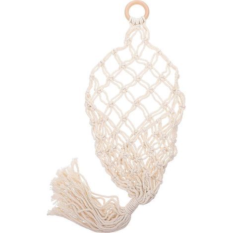 Dekorativer Hängekorb aus geflochtenem Baumwollseil, 1 Stück – 70 x 35 cm – Beige (1/3)