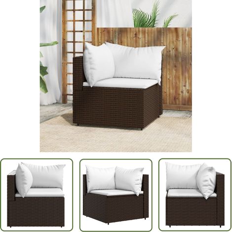 The Living Store Canapé d'angle de jardin avec coussins marron résine tressée - Canapé D'angle - Mobilier De Jardin - Meubles De Jardin - Canapé Extérieur - Rotin Poly (1/5)
