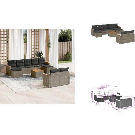 10-tlg. Garten-Sofagarnitur mit Kissen Grau Poly Rattan - Gartenmöbel Set - Gartensorte - Lounge Möbel - Outdoor Sofa - Esstisch (1/3)