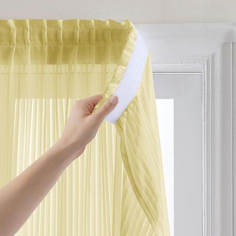 Rideau transparent design à rayures verticales Blanc semi-transparent Fixation adhésive Sans perçage Pour camping-car, café, bistrot, décoration de fenêtre (beige, H 160 x l 89 cm) (1/5)