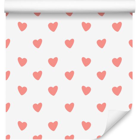 Carta da parati con cuori bianchi e corallo 50x1000 cm (1/5)