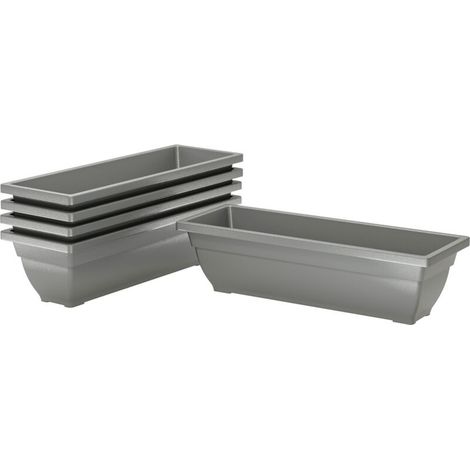 Un ensemble de 5 pots de fleurs gris empilables et résistants, adaptés à une utilisation intérieure/extérieure. (1/4)