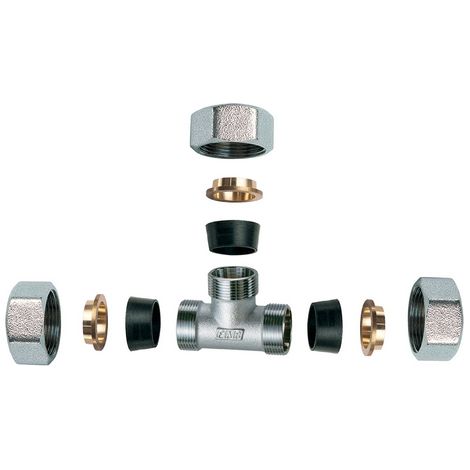RACCORDO CROMATO A T CON 3 MONOCONI IN GOMMA PER RAME- 3/4 x 22- FAR- pezzi 1