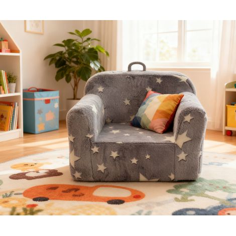fauteuil enfant 64x49x49 cm gris étoiles – léger, avec poignée et poche latérale (1/5)