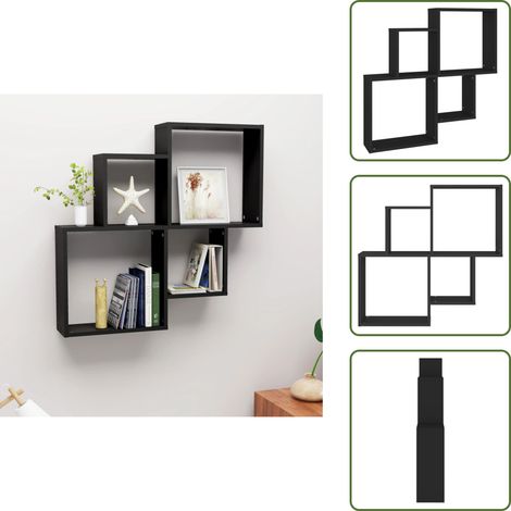 Étagère murale cube Noir 80x15x78,5 cm Bois d’ingénierie - Étagère Murale - Étagère Cubique - Étagère Décorative - Meuble Mural - Rangement Mural (1/5)