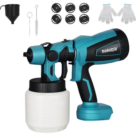 Traderight Cordless Paint Sprayer 18V Electric Spray Gun 1000ml HVLP 6 Nozzles
