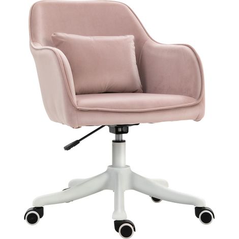 Chaise de Bureau Ergonomique Massante Fauteuil Ordinateur Hauteur Réglable Pivotant 360° Coussin Lombaire Aspect Velours Rose (1/5)