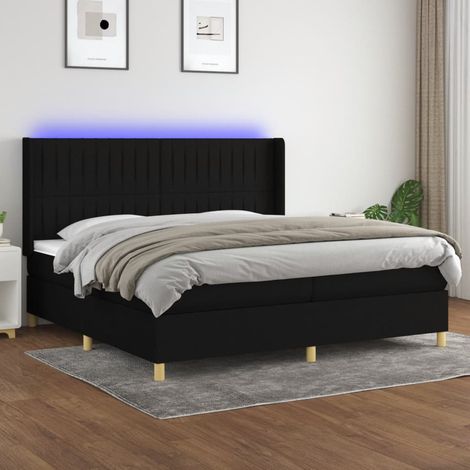 Sommier tapissier et matelas et LED - Sommier pour Adulte et Enfant - Noir 200x200 cm Tissu BV506797 - BonneVie (1/5)