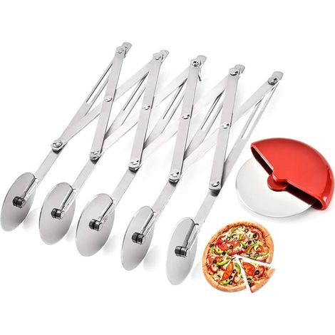 Roulette à Pizza à 5 Roues, Roulette à Pâte, Coupe Pizza Ajustable Couteau à Pâtisserie Coupe Pizza en Acier Inoxydable, Diviseur a Pate pour Tarte, Biscuits, Pâtisserie et Pizza (Argent) (1/5)