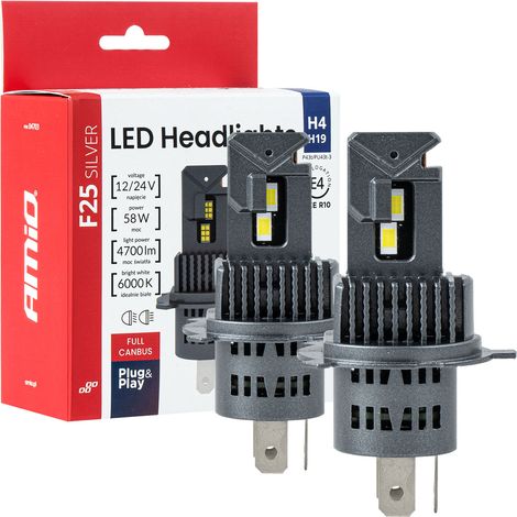 Bombillas LED para coche F25 plateadas, sistema Canbus completo, 58W, H4, H19, 12V, 24V, amio-04703 (1/5)
