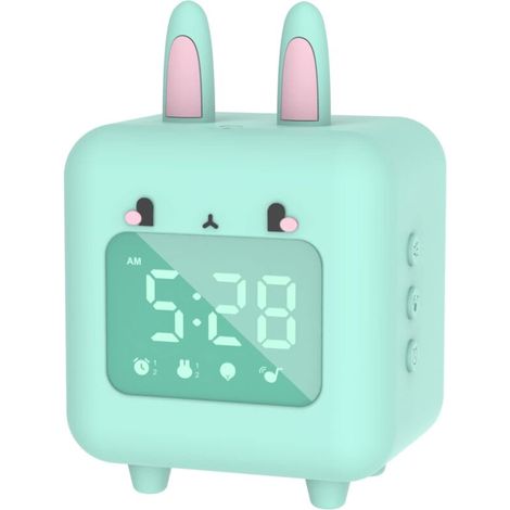 Naughty Rabbit Alarm Clock Kids Alarm Clock with Card Digital Alarm Clock LED Night Light for Girls Boys, Adjustable Volume Day and Night Snooze Alarm Clock Birthday Gift for Kids