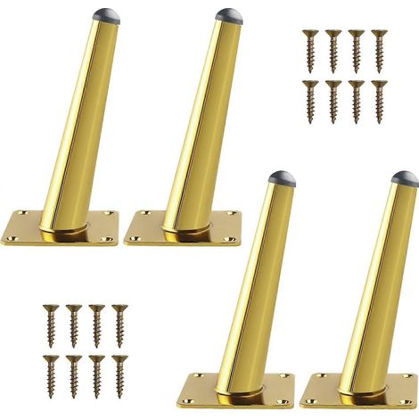 Verstellbare Möbelfüße aus goldfarbenem Metall, 30 cm (12 Zoll), schräge Füße im Mid-Century-Stil, Ersatzfüße für Schreibtisch, Bett, Schrank, Stuhl, Sofa, Hocker, Kommode – 15 cm (6 Zoll) – Gold