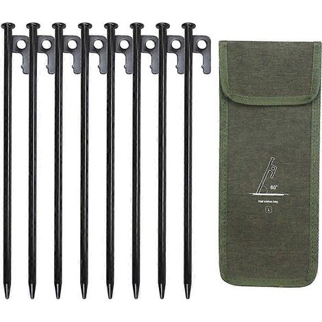 Set mit 8 x 30 cm langen Heringen inklusive Aufbewahrungstasche, winddicht, für Camping. Zeltbefestigungszubehör, schwarz. (1/5)