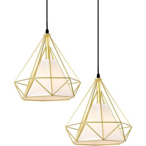 royaluxe- (2X) Plafonnier Vintage En Forme De Cage De Diamant 25CM Lampe De Plafond En Fer Lustre De Restaurant, Bar, (Or)