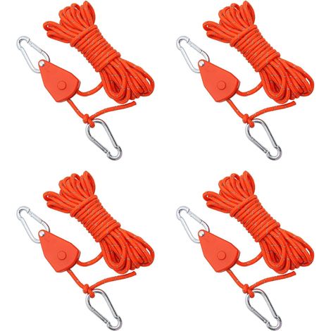 4 Pièces Corde de Tente Réfléchissante 4mmx4m Cordes à Cliquet avec Crochets Corde De Camping Légère Corde à Cliquet Réglable pour Le Camping Randonnée Auvent Tente Suspension (1/5)