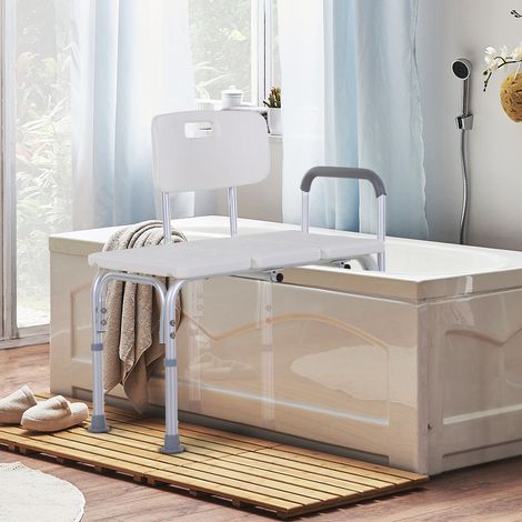 Tabouret de douche chaise de douche dossier ergonomique hauteur réglable pieds antidérapants grande assise charge max. 136 kg 74 x 53 x 80-92 cm blanc