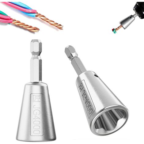 Lot de 2 outils de torsion pour perceuse, écrou de fil, outil de dénudage pour perceuse, électricien, pilote de connecteur de fil, douille de connecteur de fil torsadé (1/5)