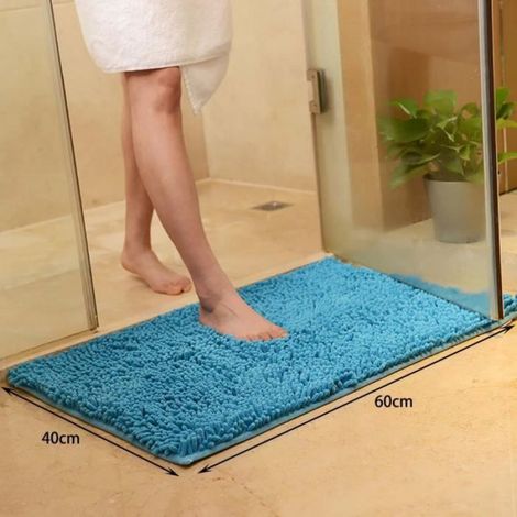 1 Tapis de bain, microfibre, absorbant, antidérapant, bleu, 40x60 cm, salle de bain (1/2)