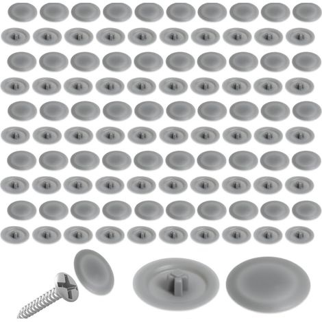 Lot de 100 Cache Visse Meuble, Capuchon à Vis Empreinte Cruciforme 12 mm pour vis de 7 à 8 mm, Cache-Vis pour Meubles, Couvercles de Protection Décoratifs, Imperméable (Gris-100pièces) (1/5)