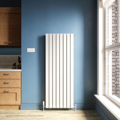 ELEGANT Vertical Radiator Double Flat Panel 1600x608mm Designer White Radiator with White Thermostatic Radiator Valves (1/5)
