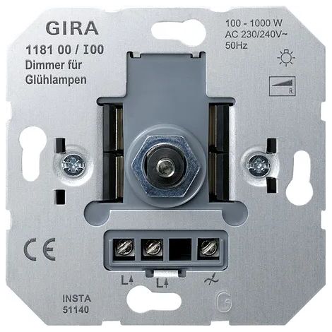 Gira Inserto regulador de bombillas 100 - 1000 W Pulsador inversor Inserto [118100], 1181 00