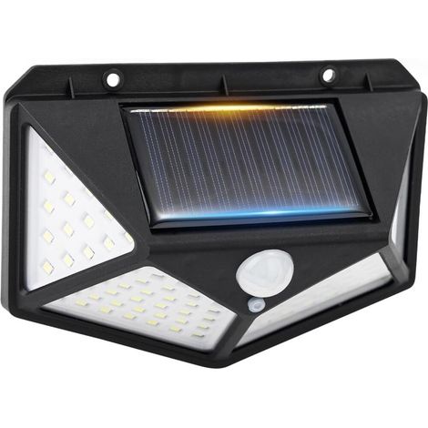 Applique Solaire Extérieure 100 LED - Lampe Détecteur de Mouvement et Crépusculaire - Éclairage sur 4 Côtés, Noir (1/5)