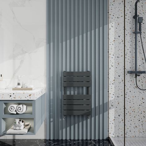 Biubiubath Anthracite Flat Panel Heated Towel Rail Bathroom Radiator 650x400mm