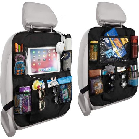Lot de 2 protections de siège arrière de voiture – Support transparent pour iPad pour un rangement facile des jouets/livres/bouteilles/nourriture. (1/2)