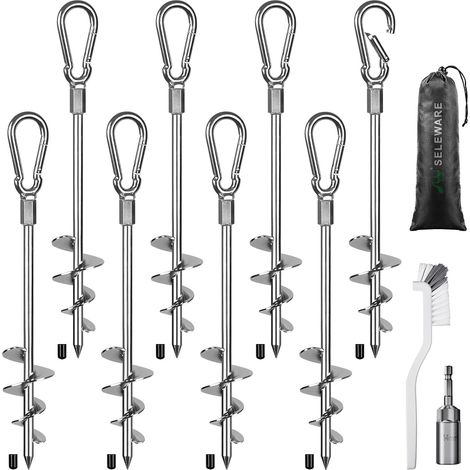 Lot de 8 piquets d'ancrage au Sol pour Trampoline d'extérieur - Piquets de Tente Camping - en Acier Inoxydable - Ancre de tempête Solide - pour balançoire, randonnée, Trampoline, Tente, abri (1/5)