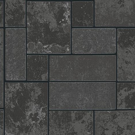 Black Glitter Brick Slate Stone Wallpaper Tile Kitchen & Bathroom Textured Vinyl (1/4)