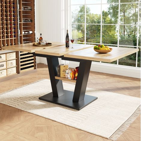 Table extensible MDF und Metall Schwarz/Natur 118-157x70x75 cm, Esstisch für 6-8 Personen (1/5)