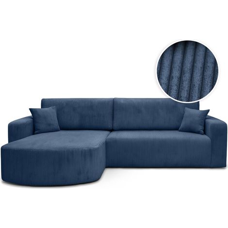 Canapé KIARA d'angle réversible convertible 4 places en velours côtelé - Bleu foncé (1/5)