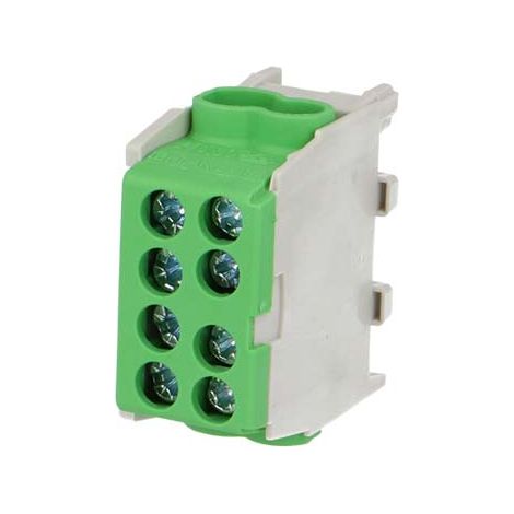 Bis-Electric – Bornier de dérivation 1 pôle 130A à vis – 2 entrées 2 sorties – Rail DIN – Section 1,5 à 25 mm² – Dimensions 20x40,2x43,9 mm
