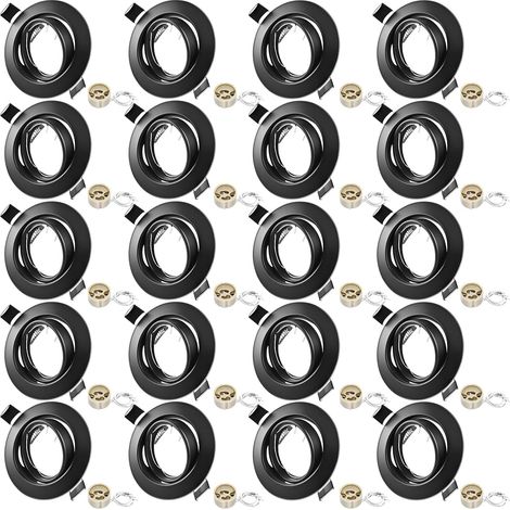 Lot de 20 Projecteurs Encastrables GU10, Cadre Noir Mat Douille céramique, orientables à 30°, Ø 68-80mm. Pour ampoules LED/halogènes 50mm. Ampoule non incluse. (1/5)