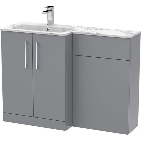 Bramshall Contemporary 2 Door Left-Hand Floor Standing Combination Unit with Stone Basin, Satin Grey, 1100mm