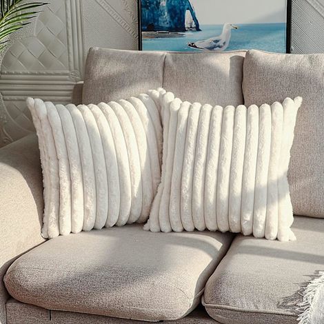 Filiyano – oreiller décoratifs en fausse – /EA/ Ensemble de 2 coussins et taies d'oreiller décoratifs en fausse fourrure douce à rayures duveteuses (1/2)
