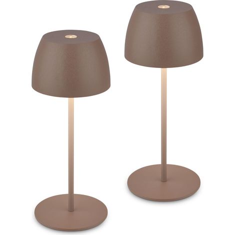 Briloner Serina Mini Mini LED Tischlampe kabellos IP44, 2er Set, Dimmbar, Touch, Spritzwasserschutz, Kabellos, Umbrasand, Ø8 x 20 cm (1/5)