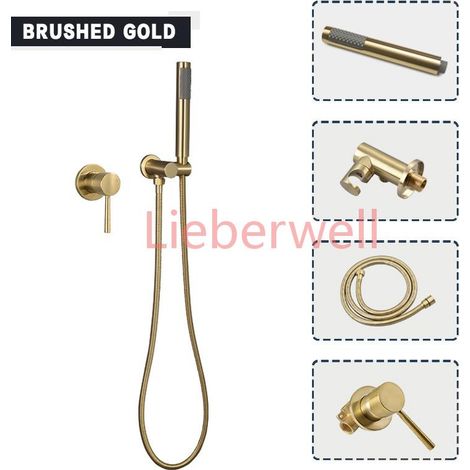 Pommeau de douche à main rond en laiton chromé or noir gris ensemble de douche support mural réglable Kit de douche de bain à économie d'eau à main (1/4)