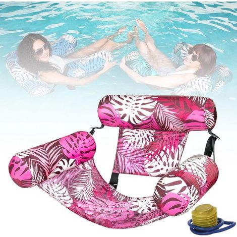 Lettino gonfiabile per piscina per adulti - Schienale regolabile - Con pompa di gonfiaggio - Portata massima 80 kg - Materassino ad acqua robusto e portatile - Rosa (1/5)