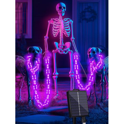 JSSEVN - Solarbetriebene Lichterkette für den Außenbereich für Halloween - 3 m - 160 LEDs - Wasserdicht - 8 Beleuchtungsmodi und Timerfunktion (lila) (1/5)