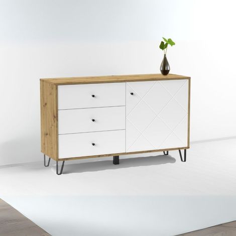 Credenza Bollo 5 con anta e 3 cassetti colore rovere e bianco H75.20xL123.40xP40 (1/4)