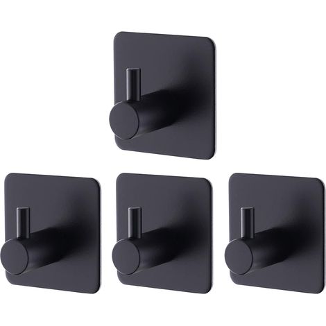 4er-Set schwarze Klebe-Wandhaken, Klebe-Wandhaken für Bad und Küche, selbstklebende Edelstahl-Wandhaken ohne Bohren