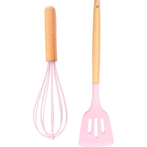 Ustensile De Cuisine - Ensemble 2 Pièces En Silicone Et Bois - Compatible Casseroles Antiadhésives - Pour Cuisiner Et Servir (1/5)