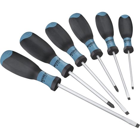 Jeu de tournevis 810SPC/6 I 6 pièces avec manche antidérapant à 3 composants pour une transmission de force élevée I surface chromée mate, 4x profil à fente, 2x profil cruciforme (1/5)