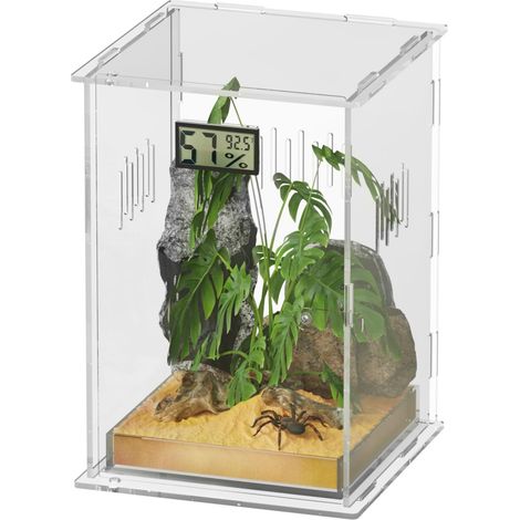 Terrarium en Acrylique pour Reptiles Cage d'Élevage Transparente avec Thermomètre Hygromètre Boîte d'Habitat pour Lézard Araignée Tortue Escargot (1/5)
