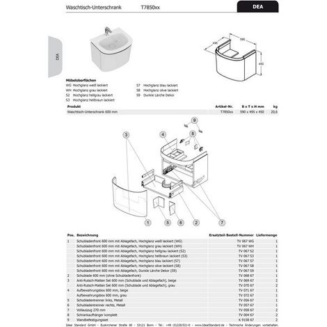 Ideal Standard tv0716167 Boîte de rangement dea, pour wt-us b:600mm,