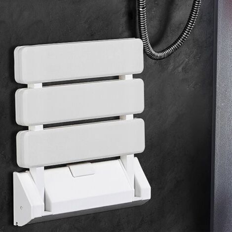 Tabouret de douche mural pliable, capacité de charge de 130 kg, tabouret de douche pliable, tabouret de salle de bain pliable, tabouret mural pliable, blanc. (1/4)