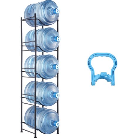 VEVOR Organiseur de bouteille deeau , 5 niveaux, rangee unique, peut contenir des bidons de 5 gallons, support en metal durable pour cuisine, bureau, espace de vie, noir