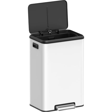 Poubelle de Cuisine, Poubelle à Pédale 40L avec Couvercle, Corbeille, pour Déchets, Fermeture en Douceur, Couvercle Reste Ouverte, Pédale Large, Blanc LTB541W4002 (1/5)