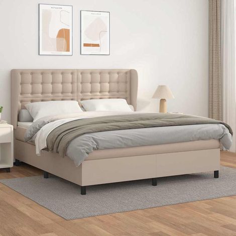 Cama box spring con colchón cuero sintético capuchino 160x200cm (1/5)